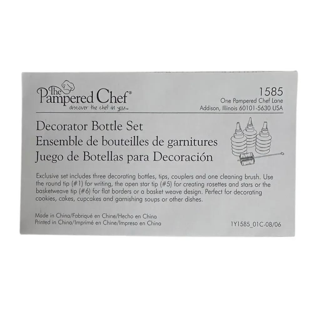 Pampered Chef 1585 Pastry Cake Decorator Bottle Set 3 Bottles & 6 Piping Tips